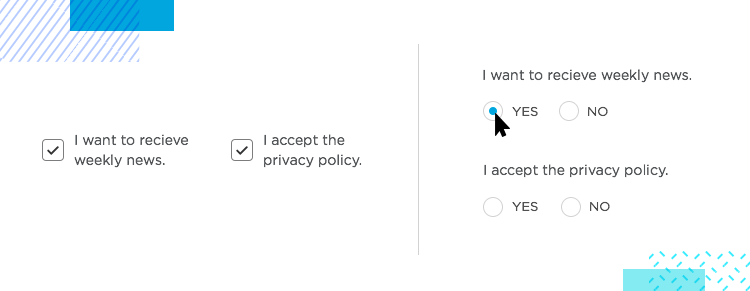 example of different action control inputs for form design