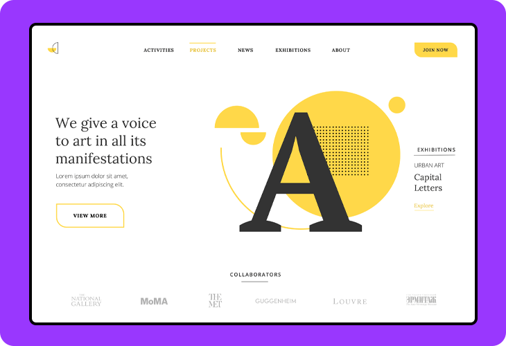 art agency website homepage template