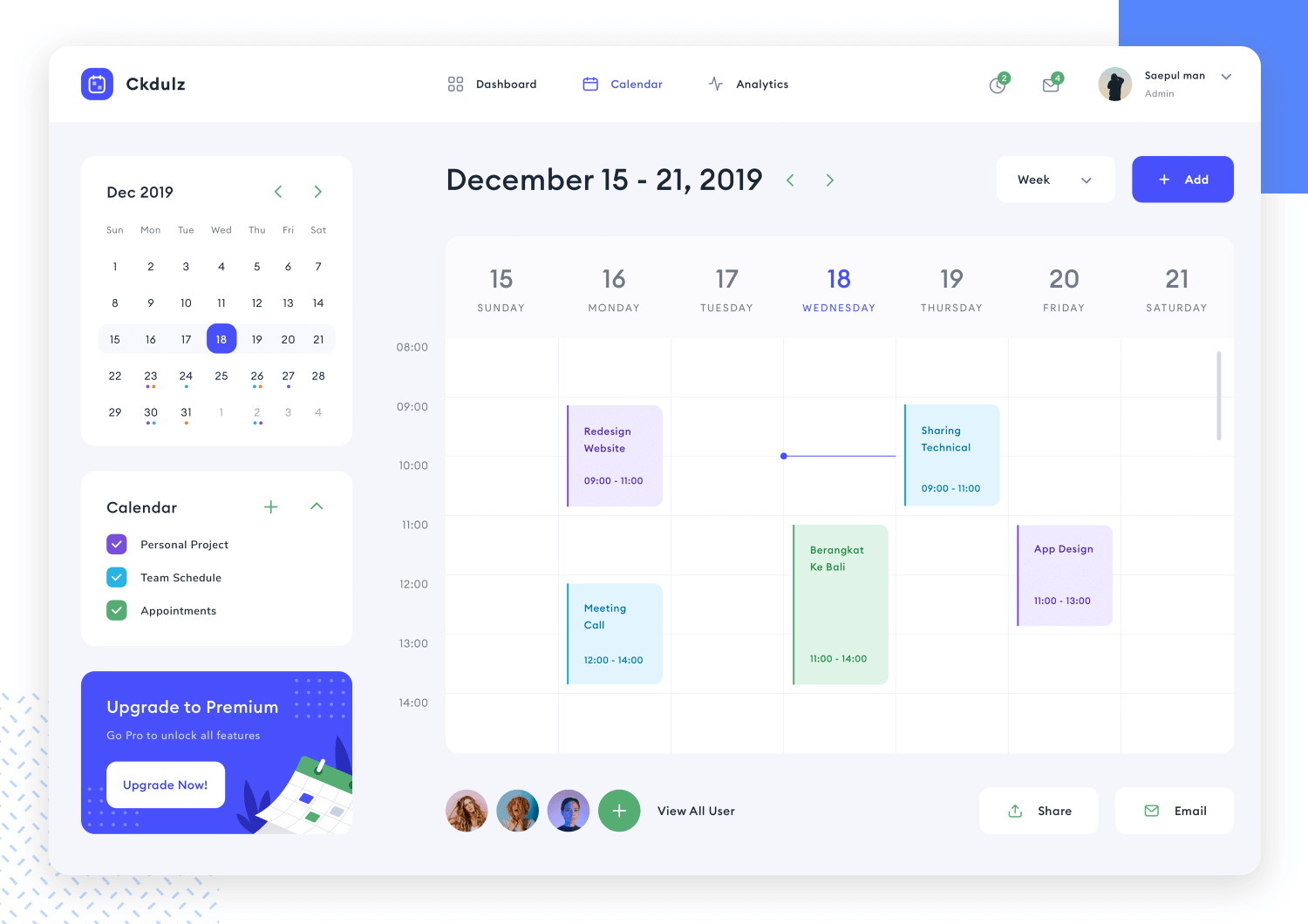 example of schedule dashboard from toglas studio