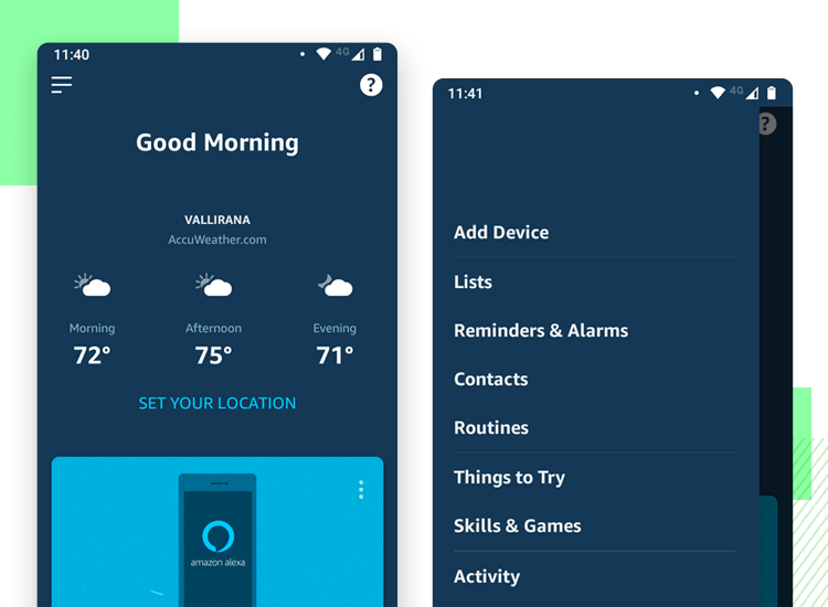 Hamburger menu design on mobile apps - Amazon Alexa