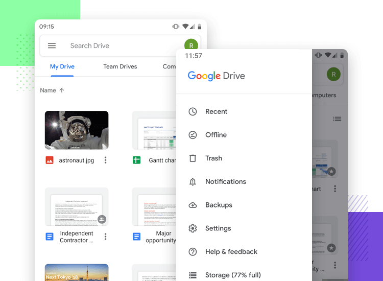 Hamburger menu design on mobile apps - Google Drive