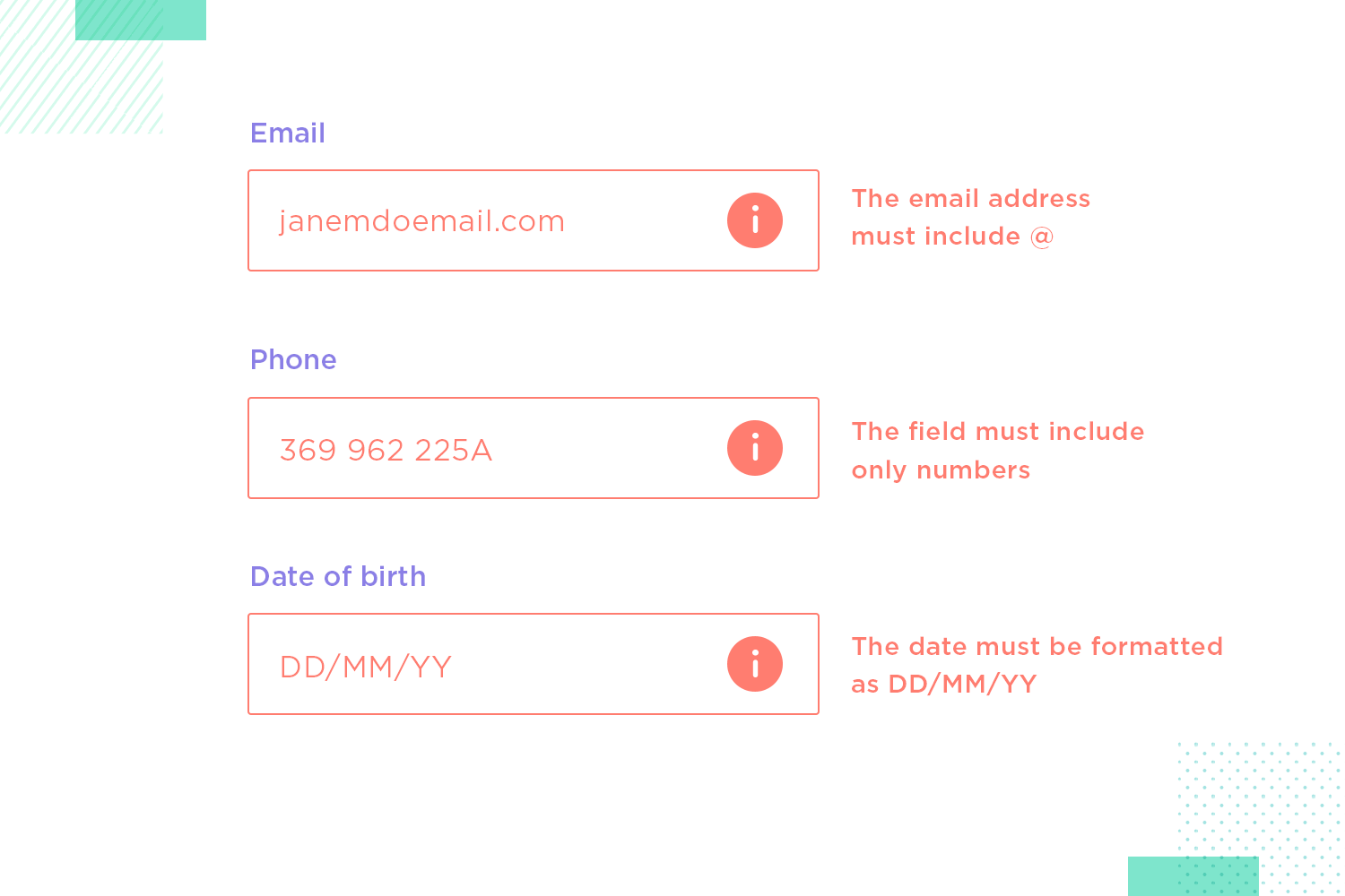 examlpe of form with messages that help users understand mistakes