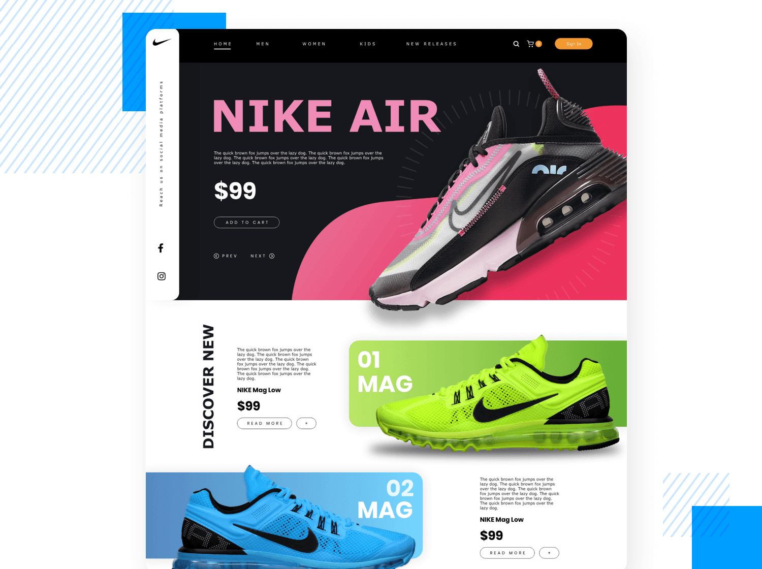 Example of a high fidelity prototype of a sportswear website