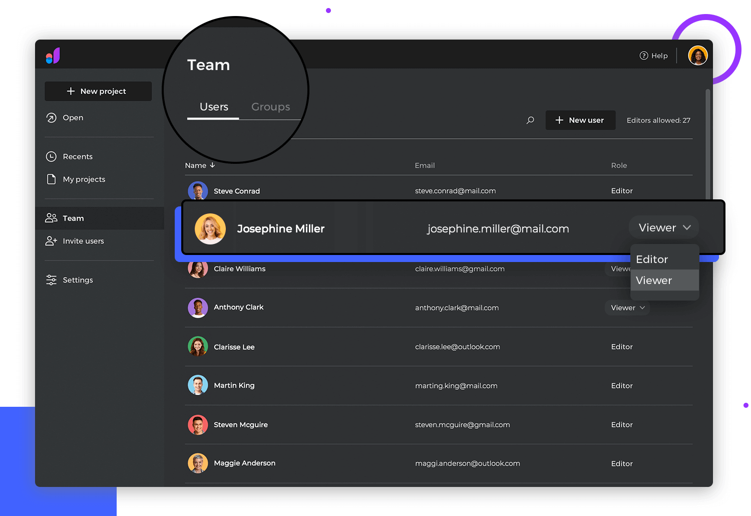 Justinmind 10 team management dashboard