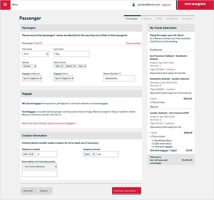 example of smart form ui design by norwegian