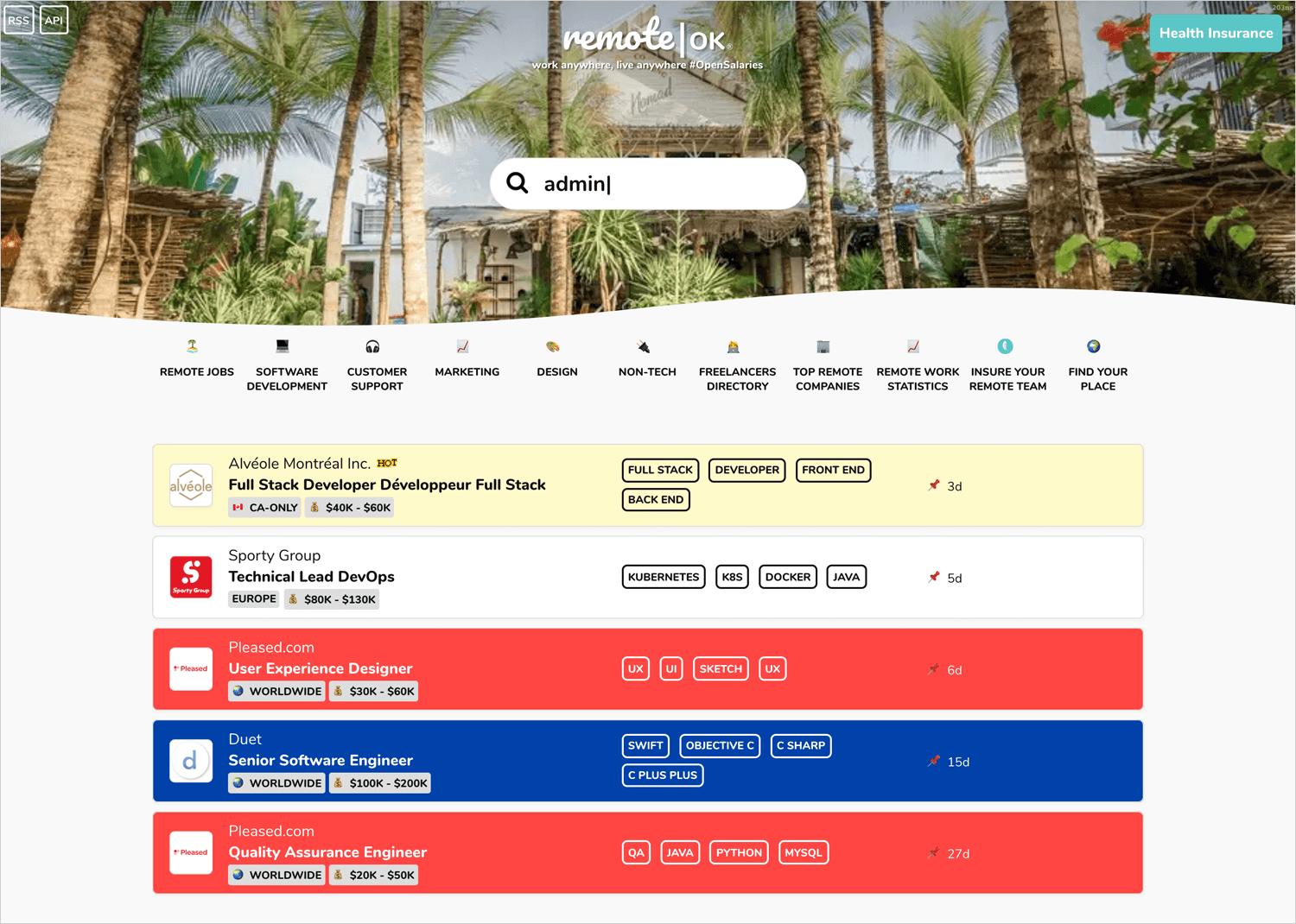 remoteOK as job board for remote ux design