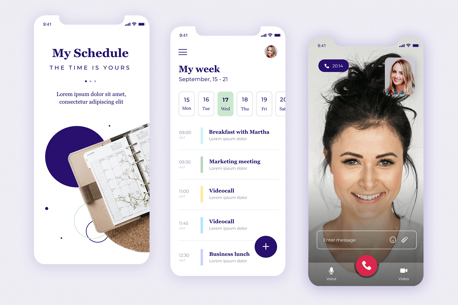 mockup of scheduling app