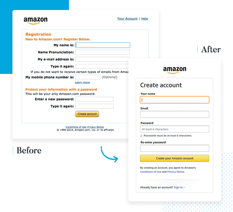 short form ui design by amazon