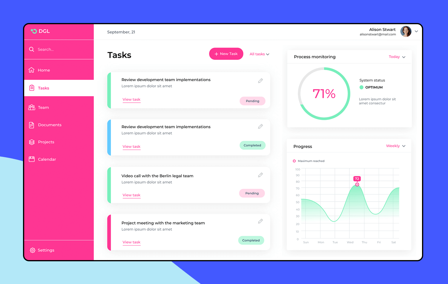 task management web app design template from Justinmind