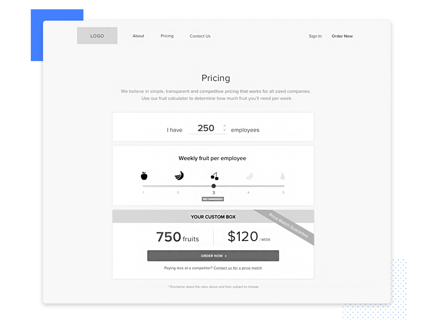 Website wireframe with visuals and real content