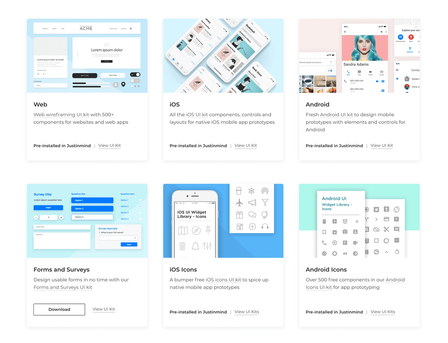 UI component kits for website wireframe design